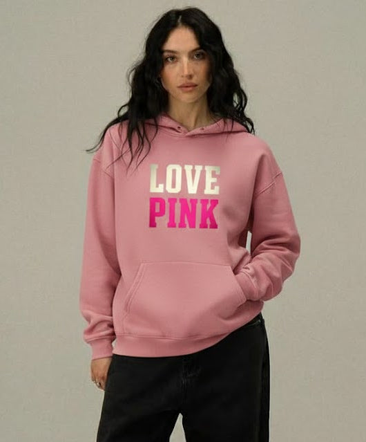 Over size Love Pink Hoodie 100% Cotton